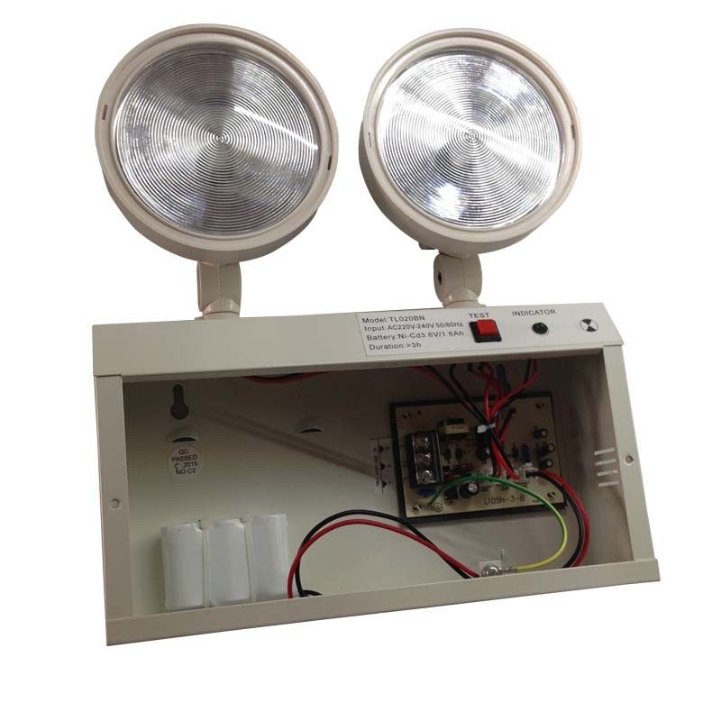 2W Twin Spot LED acil durum lambaları çelik kabuklu ve 3 saatlik Ni-Cd pilli