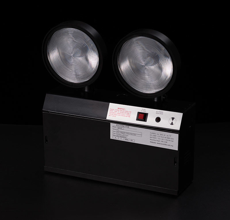 CE Siyah Kaplama LED Çift Noktalı Acil Durum Işığı 3 Yıl Garanti 3.6V 1.6Ah Pil TL020DN